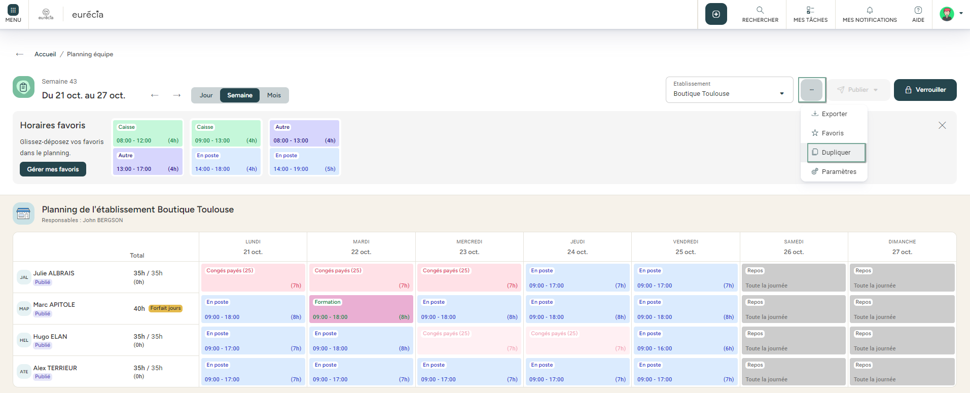 Action menu to duplicate a schedule