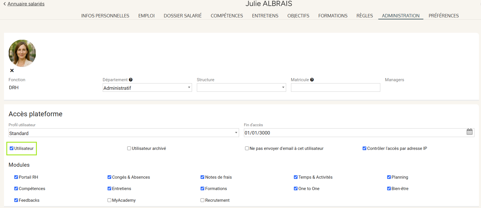 User checkbox