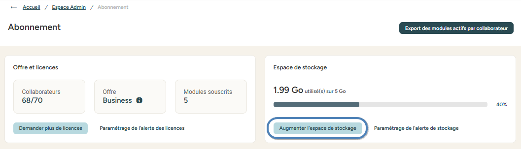 Augmenter l'espace de stockage button
