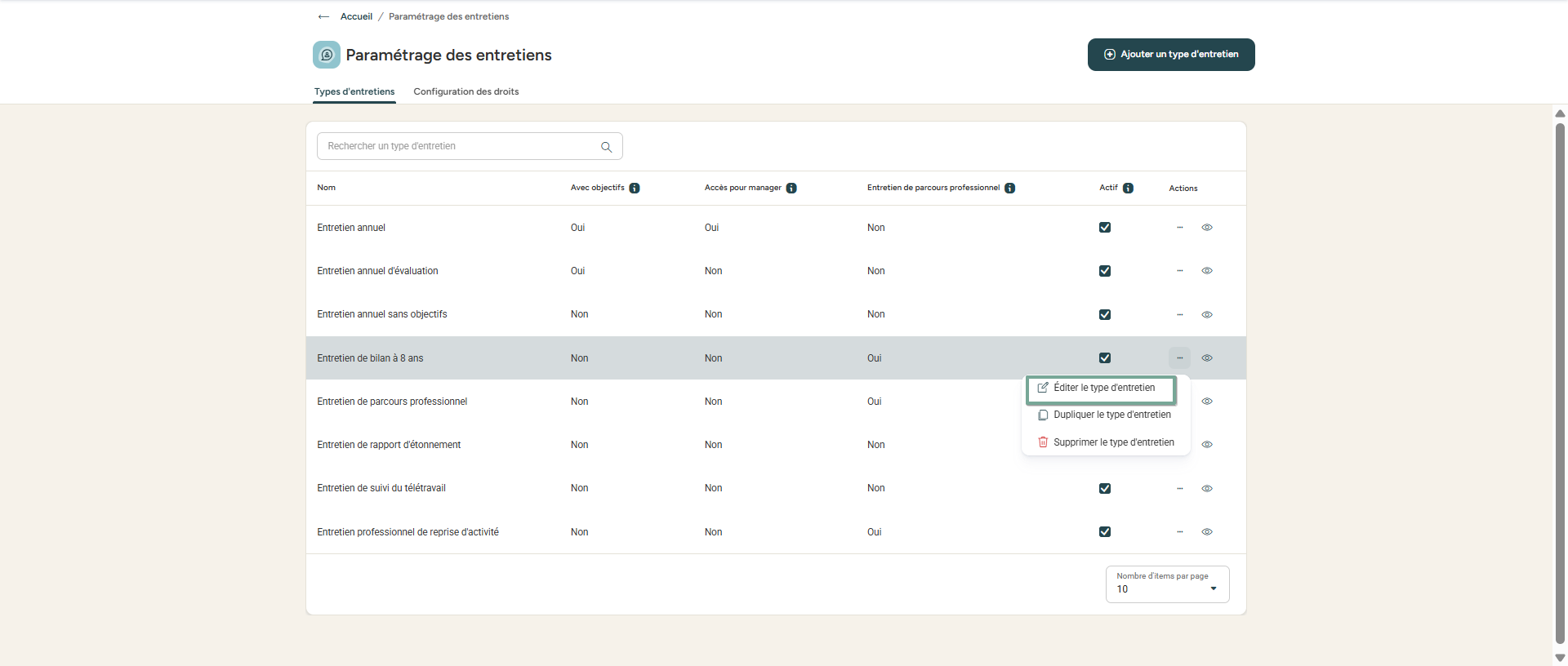 Éditer type d'entretien