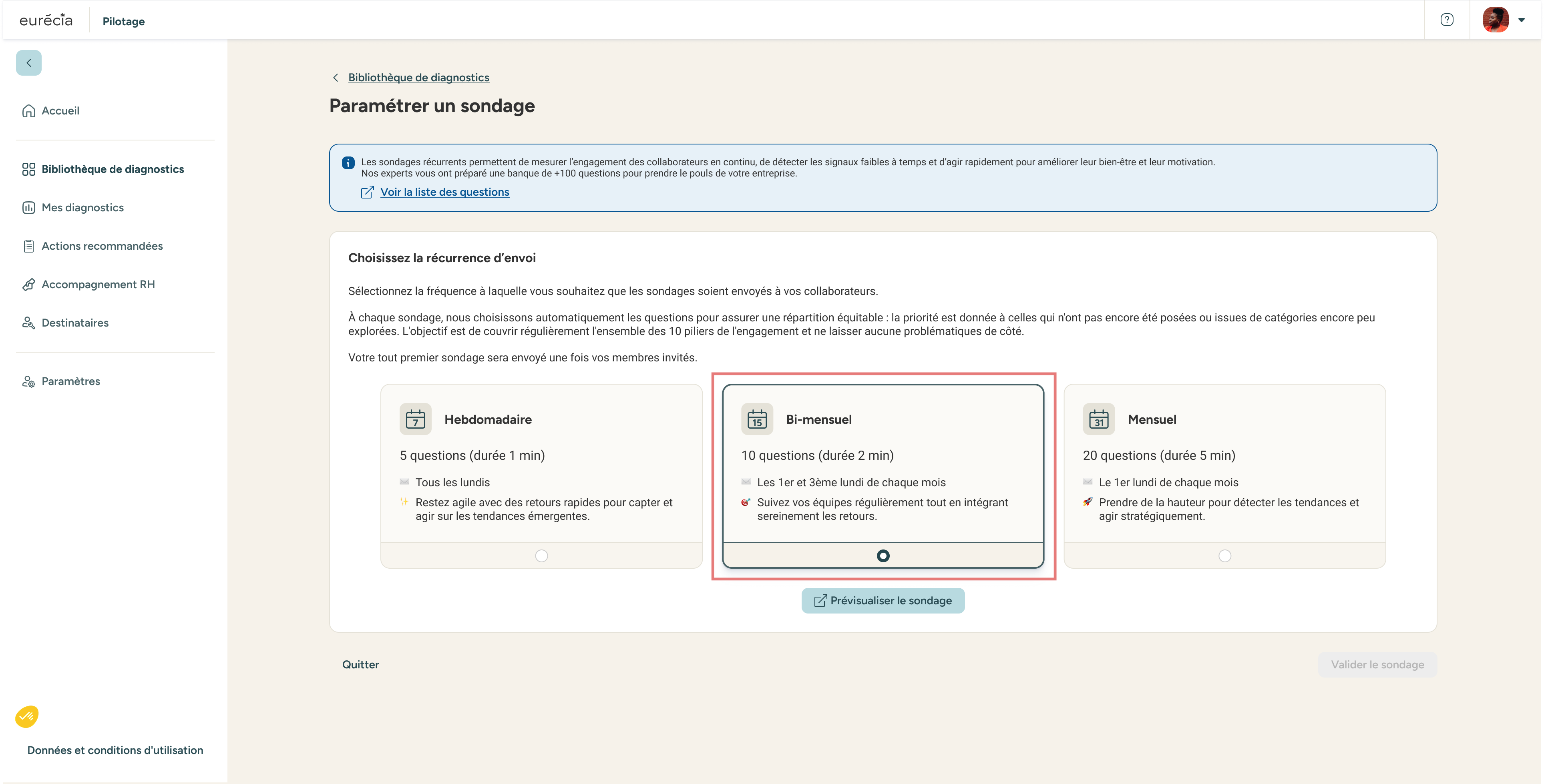 Configuration fréquence sondage récurrent