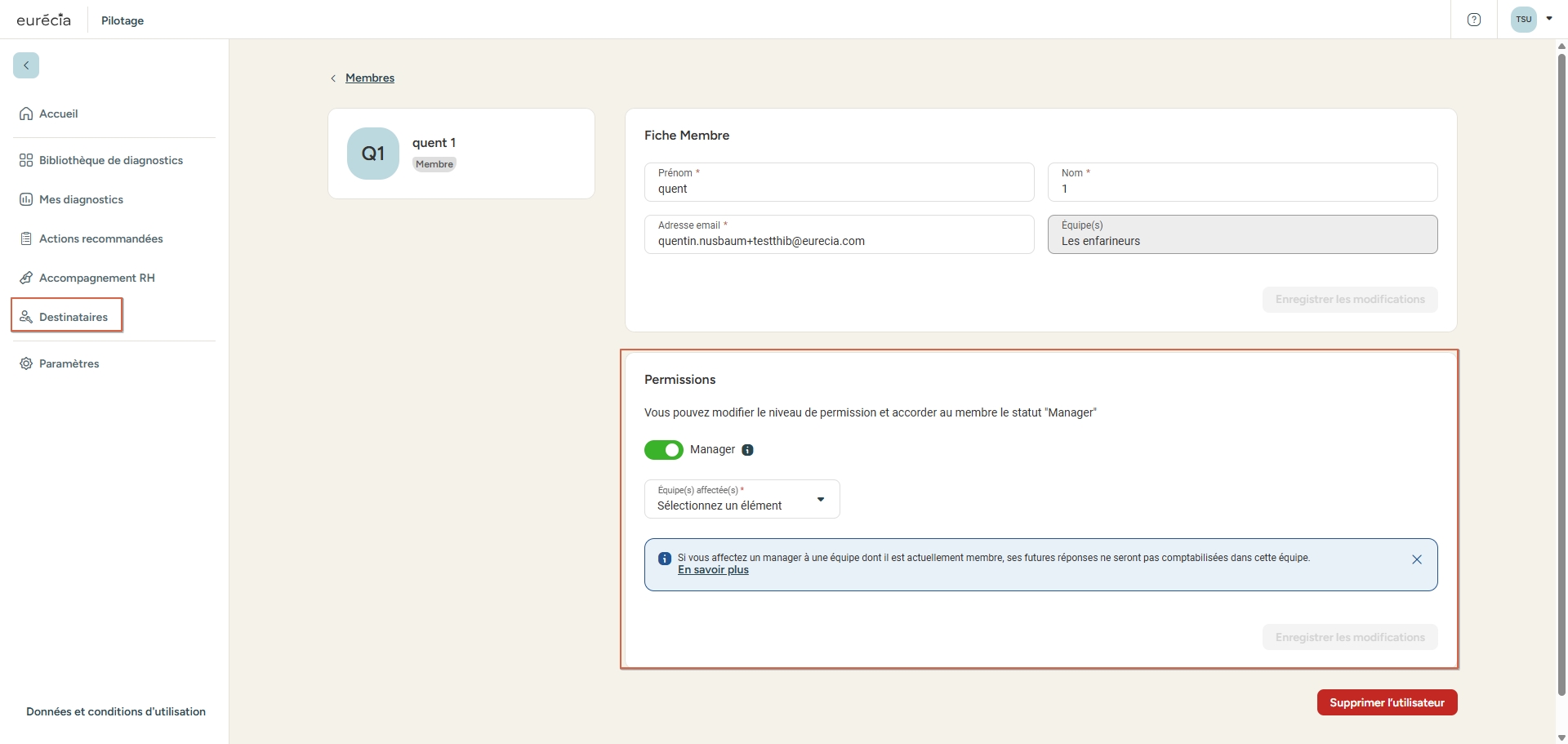 Fiche membre - permissions