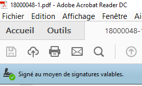 Valid electronic signature displayed in Adobe Acrobat Reader