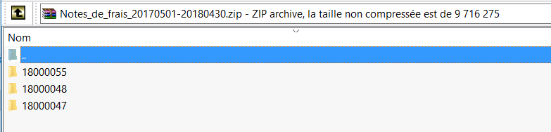 Detail of a receipt directory in the ZIP