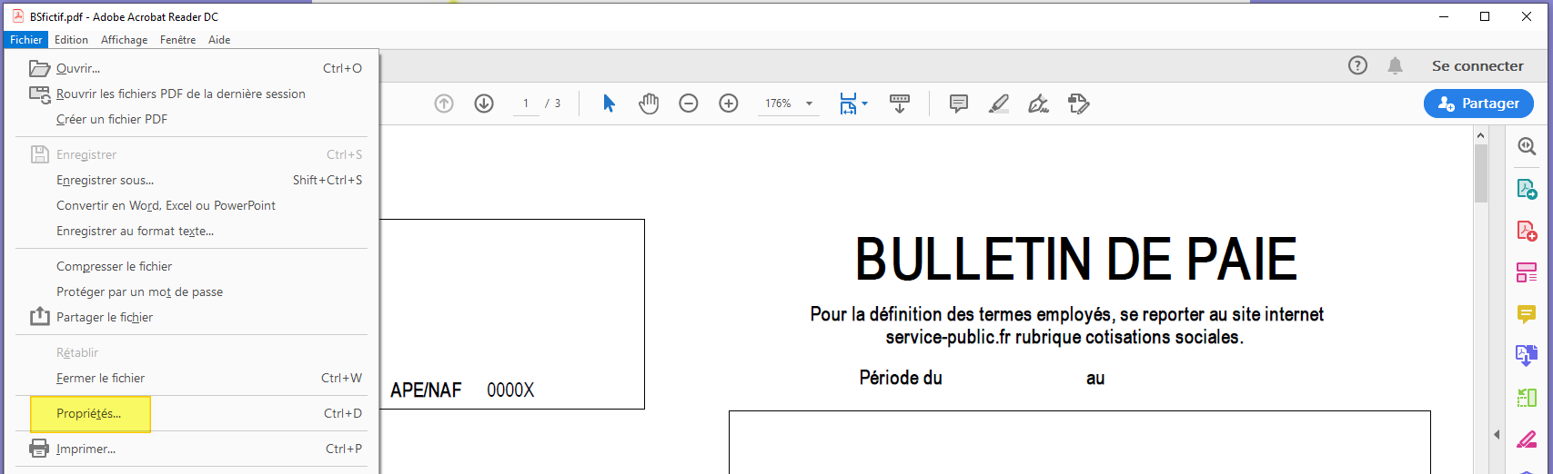 Propriétés du fichier PDF affichant sa version