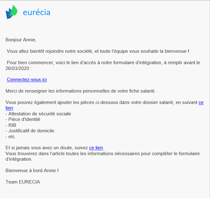 exemple de mail de bienvenue