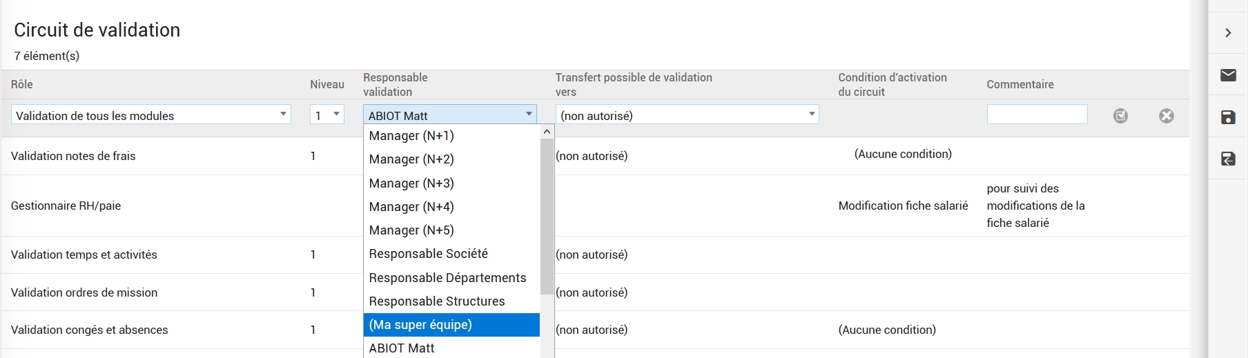 liste perso dans les circuits de validation