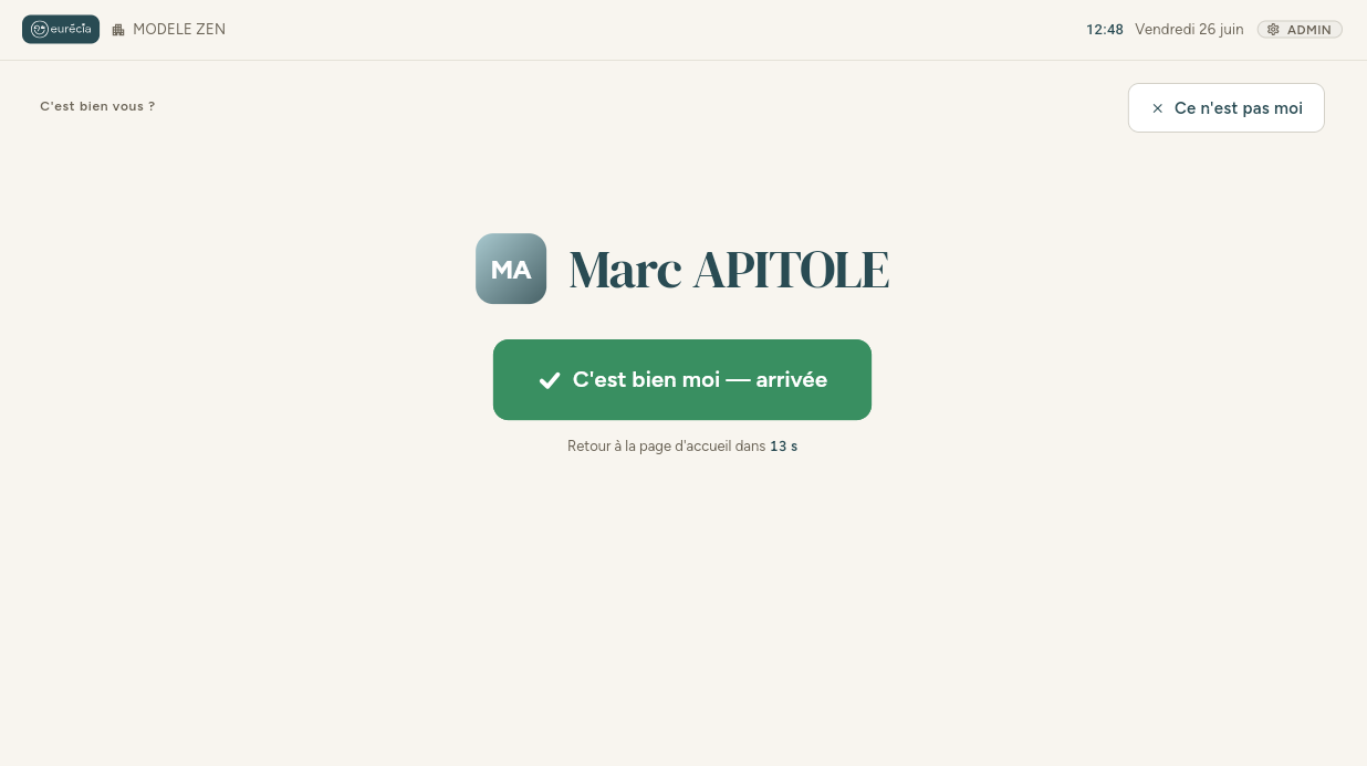 Écran de confirmation d'identité