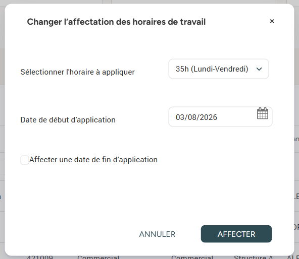 Fenêtre de changement d'horaire