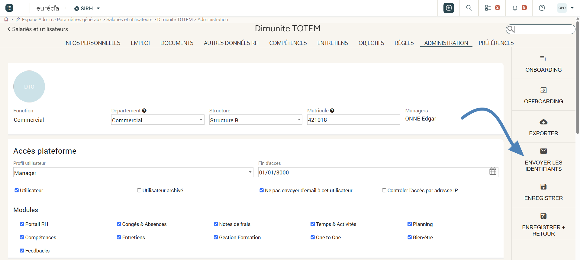 Envoyer les identifiants