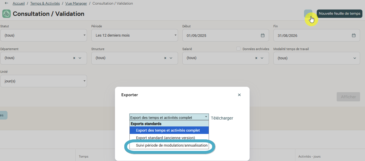 Export du suivi de période modulation/annualisation depuis la validation des feuilles