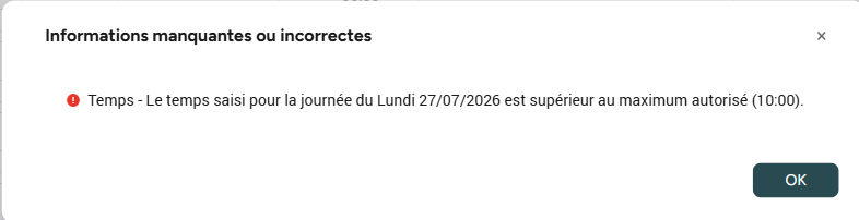 Message d'erreur bloquant l'enregistrement d'une feuille hors limites