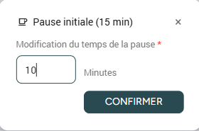 Modification du temps de pause en cliquant sur la tasse de café