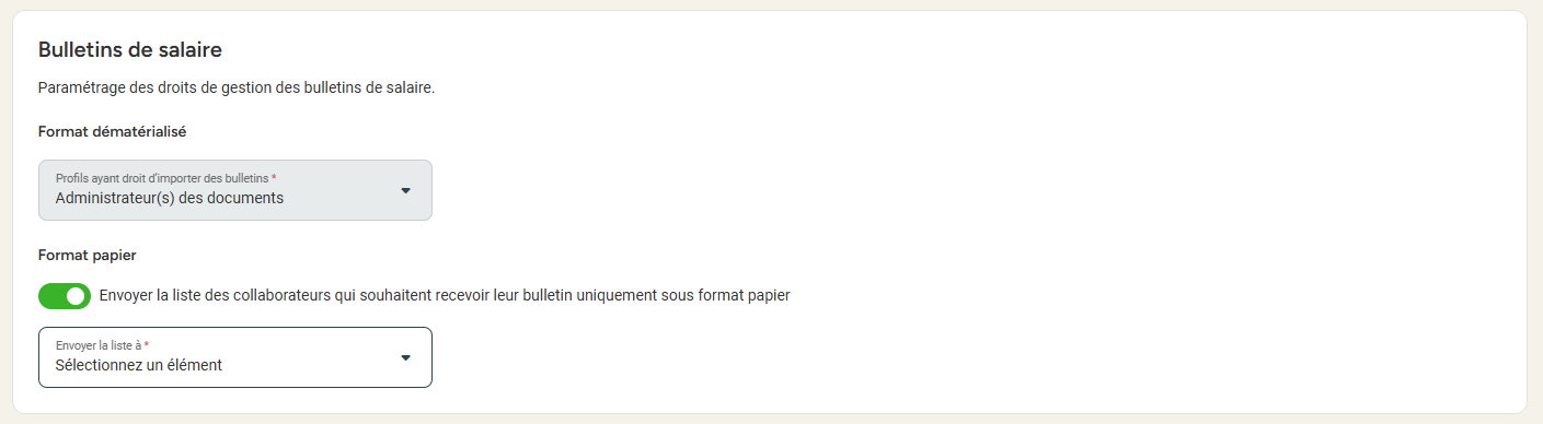Document settings: user profiles authorized to manage imports