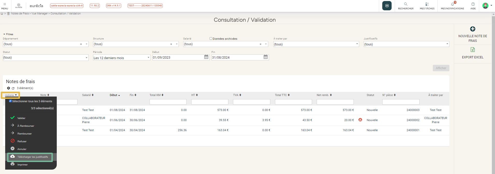 Downloading receipts for several selected expense reports