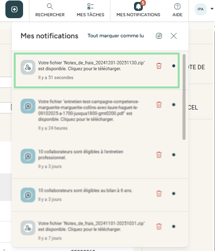 Receipt export notification and email