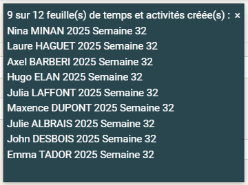 Confirmation message for the creation of the first timesheet