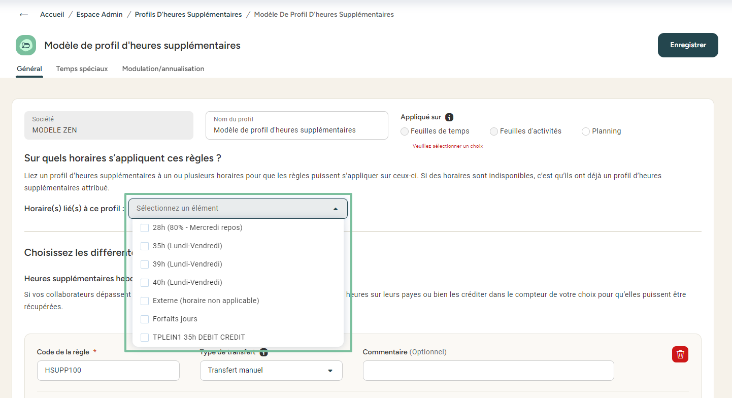 Attaching the overtime profile to work schedules