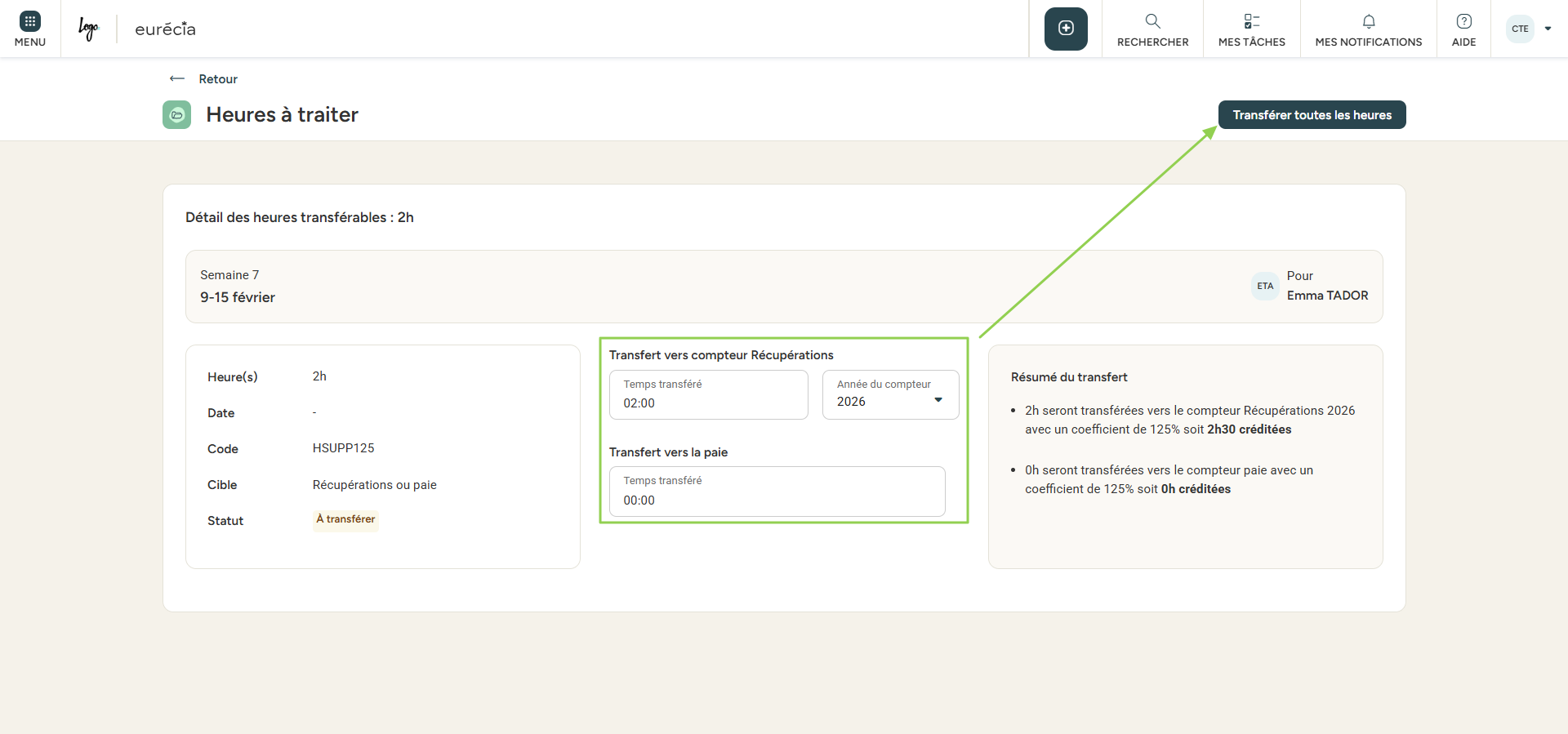 Automatic distribution of overtime, modifiable before approval