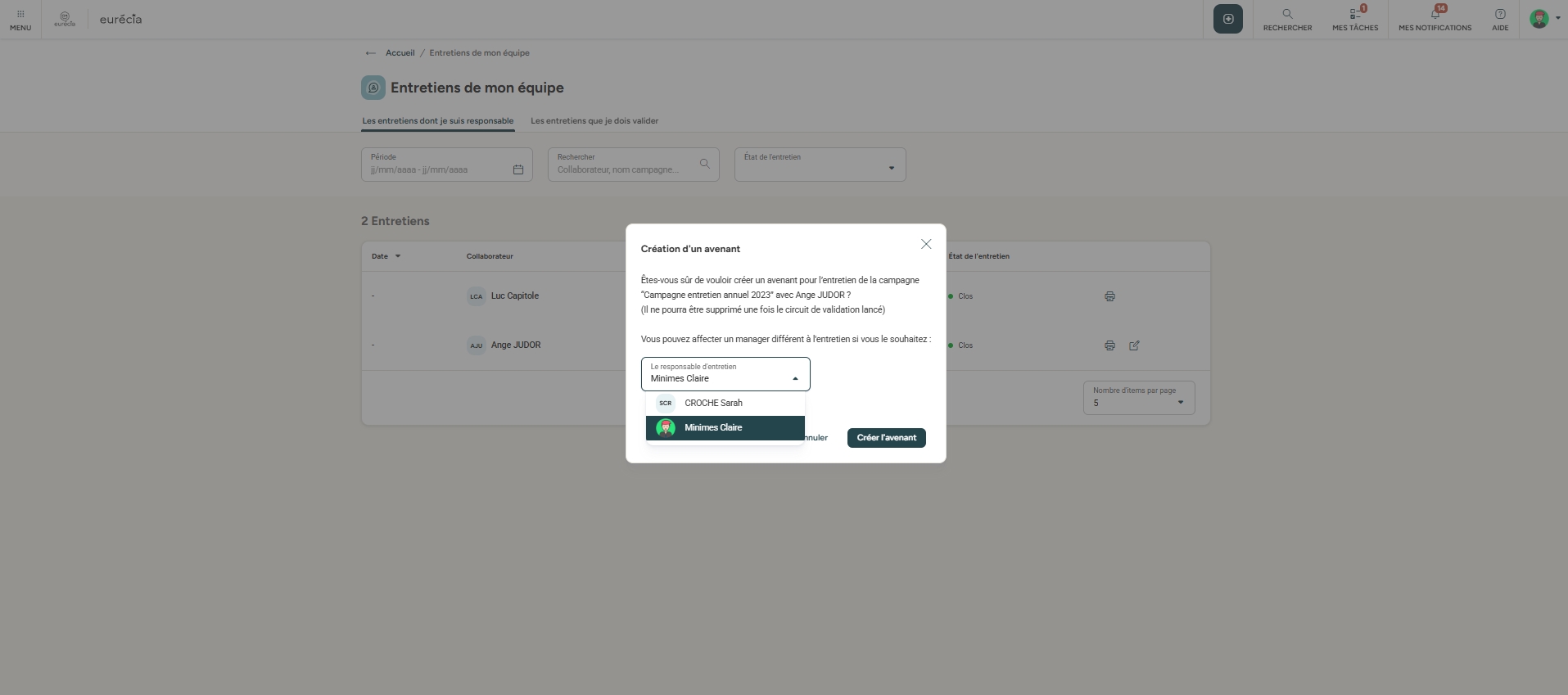 Assign a manager to the amendment