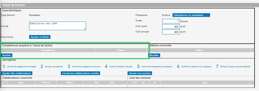 Edit skills for a training course