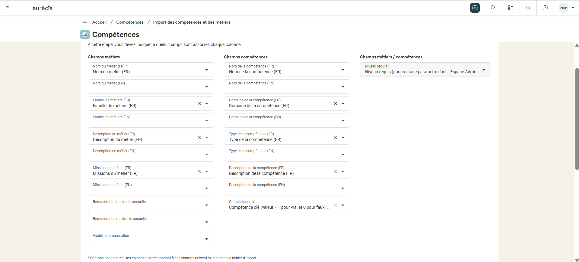 Skills import mapping