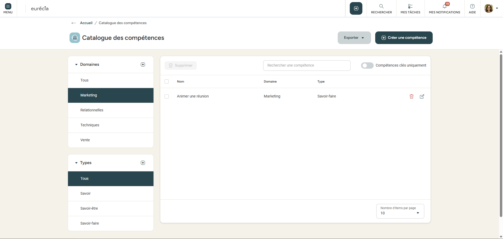 Export skills catalog