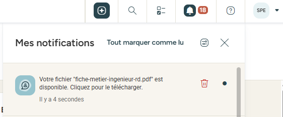 PDF export notification
